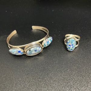 Silver Ring matching Bracelet with various opal chips.